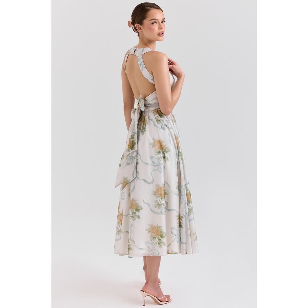 House of CB Minerva Soft Blue Vintage Ribbon Midi Dress - Picture 2 of 4